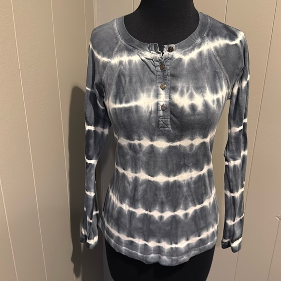 Barbara Lesser blue gray cotton tie dye ribbed front button placket henley Small - Picture 1 of 5